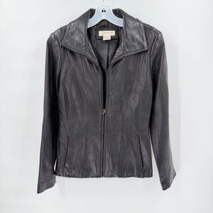 JONES NEW YORK Sport Black Genuine Leather Zip Front Jacket Women Size Small